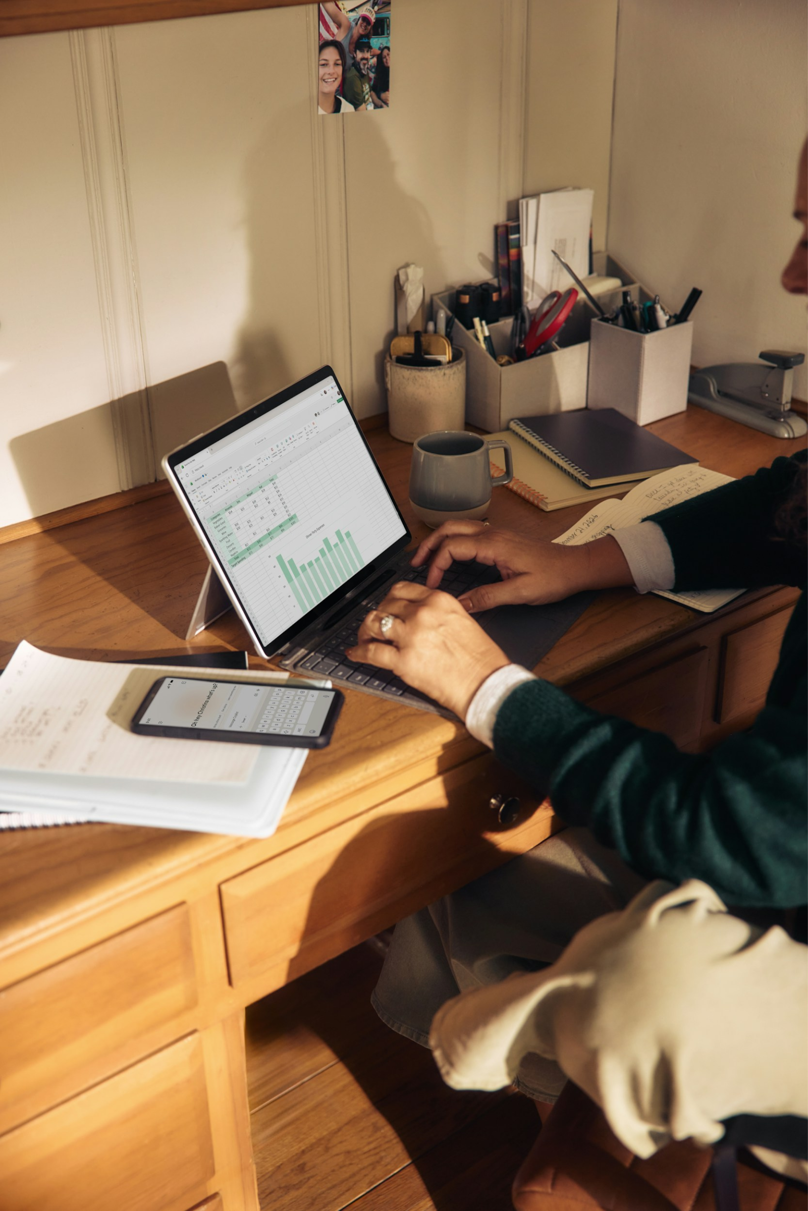 Enterprise software integration and collaboration at a workstation.